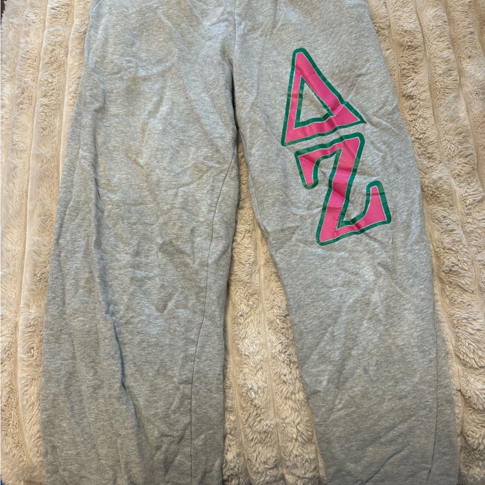 Gray pink and green delta zeta sweat pants